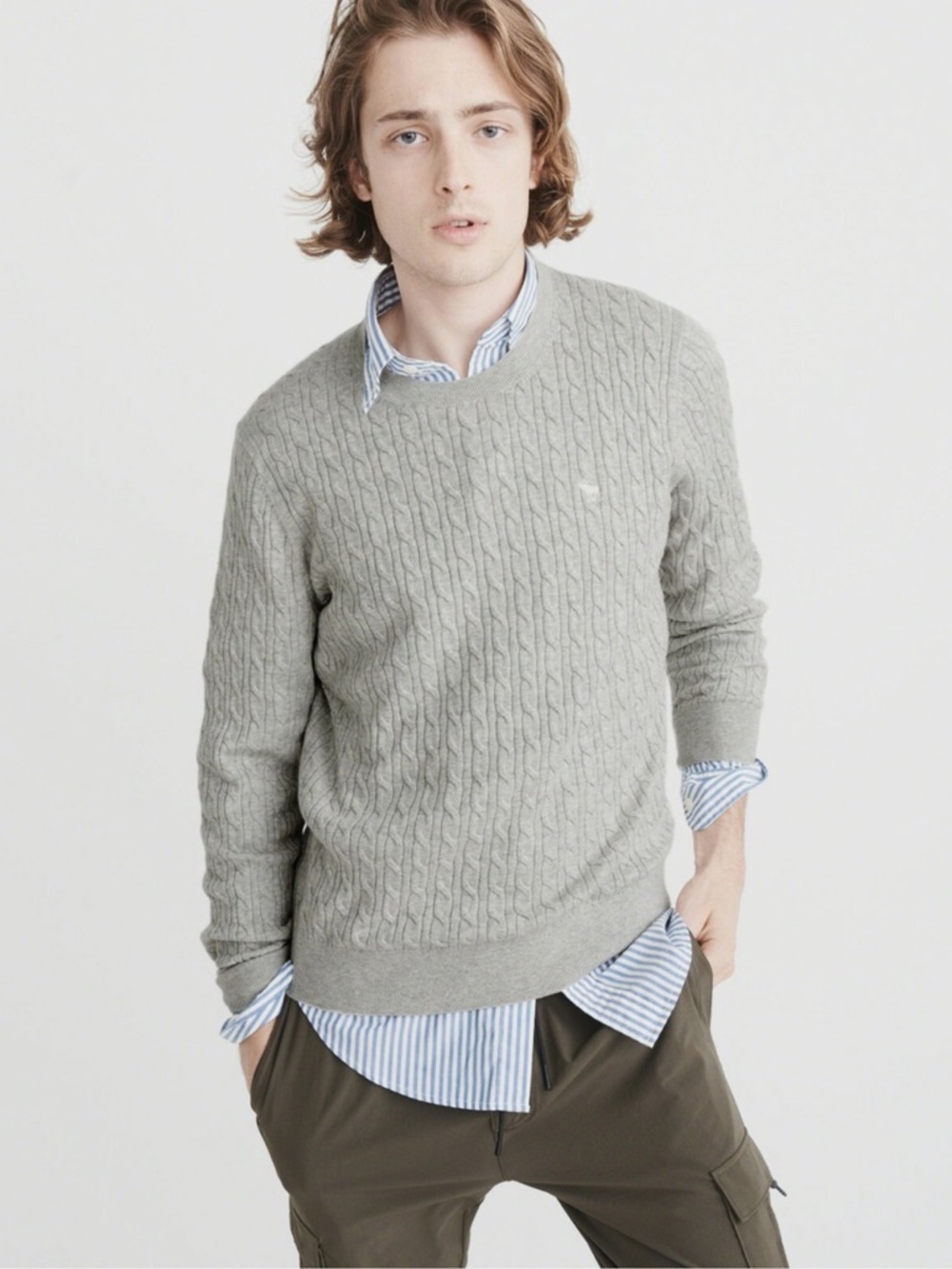 Abercrombie & Fitch Men’s Icon Cable Knit Merino Wool Blend Sweater, Size M